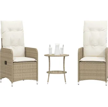 vidaXL Polohovací zahradní křesla 2 ks se stolkem polyratan [365691] Barva: Béžová