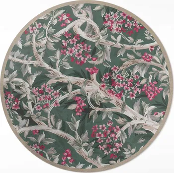 Koberec Kulatý PVC Koberec do interiéru ⌀ 130 cm s větvemi, listy a vintage květinami