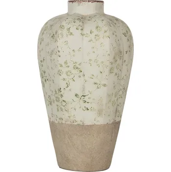 Váza Béžová keramická váza se zelenými květy Jenia L - Ø 24*38 cm