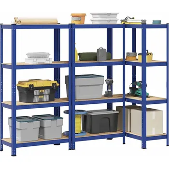 Dílenský regál vidaXL 4patrové úložné regály 3 ks ocel a kompozitní dřevo [3307578] Barva: Modrá
