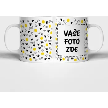 Hrnek s vlastní fotkou a motivem srdíček, tlapek a míčků - 330ml Barva: Žlutá