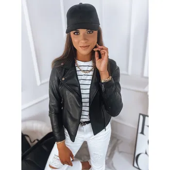Dámská casual bunda Černá koženková bunda se zipy TRISH TY2877 Velikost: L