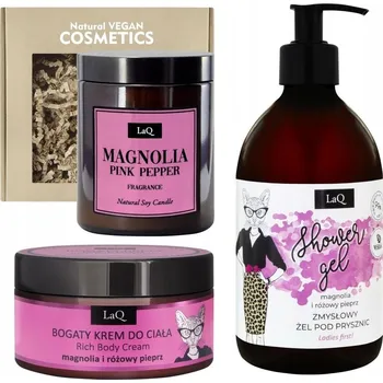 Sprchový gel LaQ Magnolie kosmetická sada sprchový gel + krém + sójová svíčka