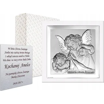 Obraz Dárek ke křtinám svatého Beltrami stříbrný obrázek andílka 14x14 cm