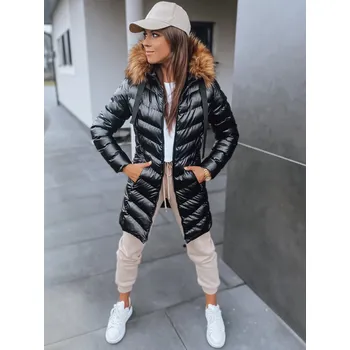 Černá lesklá bunda s kožešinovou kapucí JASMIN TY2945 Velikost: S