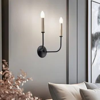 Lampička Luminex Nástěnné světlo Hedwig, dvouramenné v designu svícnu černá, zlatá 2 x 15 W - Doprava zdarma