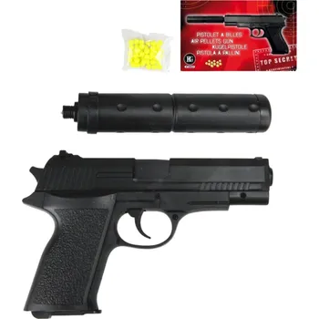 Dětská zbraň Pistole kuličkovka 29633 černý revolver na kuličky sada s tlumičem a náboji