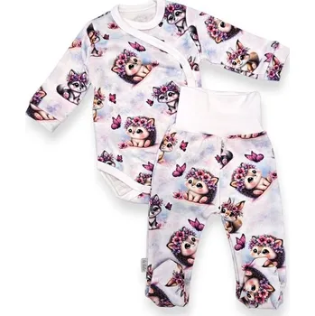 Kojenecká souprava Le Bebe Souprava body + polodupačky Zvířátka a růžoví motýlci - 62