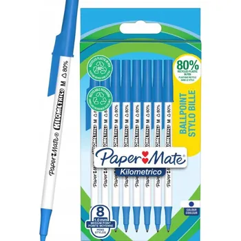 Kuličkové pero PaperMate Kilometrico - klikací, 1 mm modré 8ks