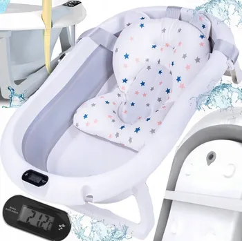 Kojenecká hygiena SKLÁDACÍ VANIČKA PRO DĚTI VELKÁ SILIKONOVÁ VANA LCD teploměr POLŠTÁŘ