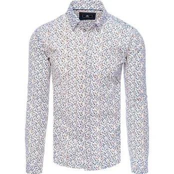 Pánská košile Bílá pánská košile s květinovým vzorem DX2413 Velikost: XL