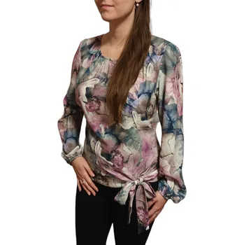 Dámská halenka Halenka UOMO & DONNA s růžovými květy do lemu na zavazání Velikosti Uomo a Donna: 40