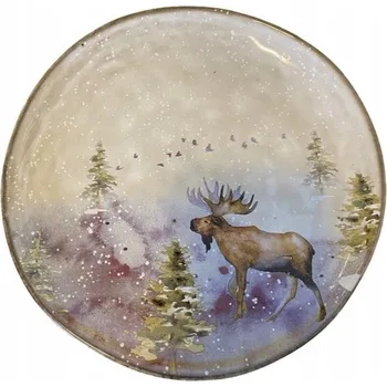 Talíř DEZERTNÍ TALÍŘ ŠEDOBÉŽOVÝ ZDOBENÝ 21 cm VÁNOČNÍ