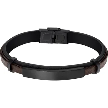 Náramek Pánský kožený náramek s černou ocelovou ploškou hnědý | Snadné zapínání | Ověřeno 1000+ zákazníky | Náramek pro může | Pánské šperky | ROMERO chirurgická ocel, kůže