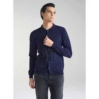 Pánský svetr Tmavě modrý pánský kardigan s viskózou PAKO LORENTE 3XL