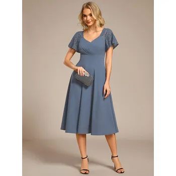 Dámské šaty Midi svatební šaty s krátkým rukávem Barva: Džínová, Velikost: 8XL
