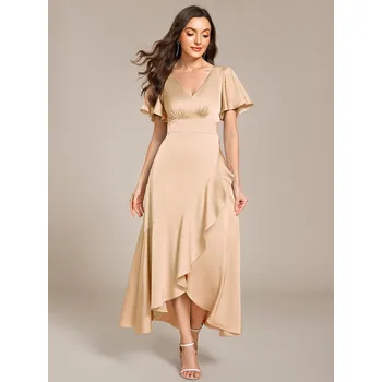 Dámské šaty Midi šaty pro družičku s volánkovým asymetrickým lemem Barva: Korálová, Velikost: XL