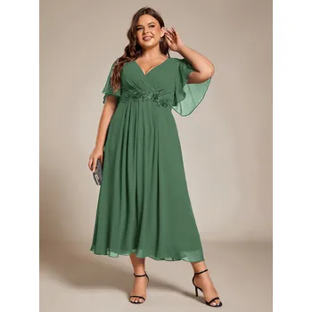 Dámské šaty Midi svatební šaty pro hosty s krátkými rukávy Barva: Azurová, Velikost: 9XL