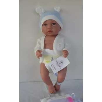 Panenka Realistické miminko - chlapeček Lukáš s taštičkou s věcmi pro miminka od španělské firmy Marina & Pau (Luka Baby Nursery Bolsa - 45 cm - baleno v sáčku)