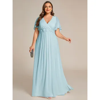 Dámské šaty Skladané šaty pre družičky s výstrihom do V Barva: Modrá, Velikost: 6XL