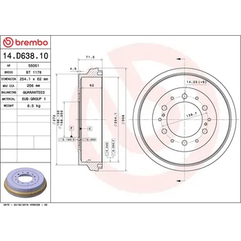 Brzdový buben Brzdový buben BREMBO 14.D638.10