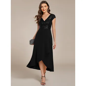 Dámské šaty Asymetrické večerní šaty s výstřihem do V Barva: Černá, Velikost: 2XL