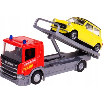 autíčko TRUCK SCANIA P320 1:57 AUTOPŘEPRAVNÍK + MINI COOPER METAL 1:43 WELLY