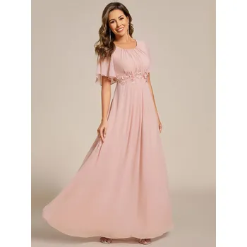 Dámské šaty Plisované večerní šaty s krátkými rukávy Barva: Růžová, Velikost: L