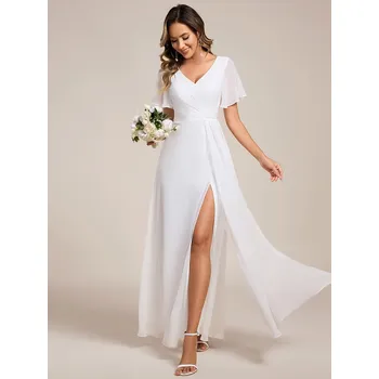 Dámské šaty Elegantní večerní asymetrické šifonové šaty s volánovým rukávem Barva: Bílá, Velikost: 7XL