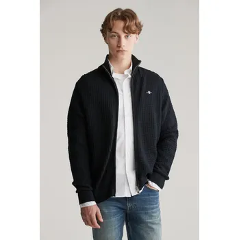 Pánský svetr KARDIGAN GANT COTTON TEXTURED ZIP CARDIGAN BLACK