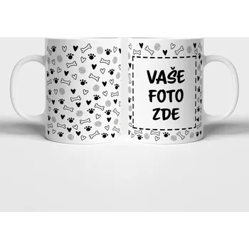 Hrnek s vlastní fotkou a motivem srdíček, tlapek a míčků - 330ml Barva: Šedá