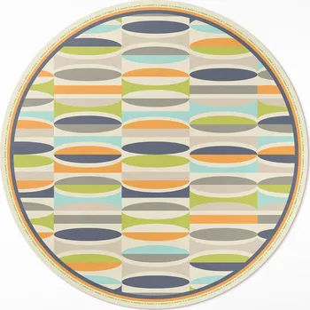 Koberec Vinylový Kulatý Koberec s potiskem, průměr 80 cm, abstraktní elipsy, retro styl