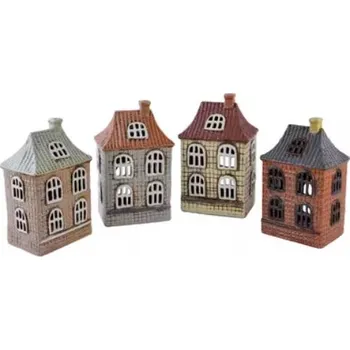 Svícen Ego Dekor Keramický domeček na čajovou svíčku VAN HELSING, svícen DOMEČEK NA NÁMĚSTÍ, barva: růžová, výška: 19 cm