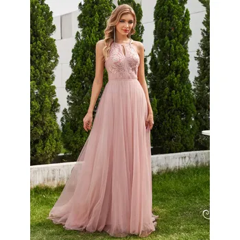 Dámské šaty Áčkové svatební šaty bez rukávů dírkou u výstřihu Barva: Růžová, Velikost: XL