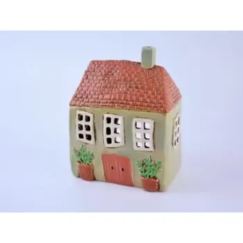 Svícen Ego Dekor Keramický domeček na čajovou svíčku VŘESOVEC, svícen DOMEČEK NA NÁMĚSTÍ, barva: zelená pistáciová, výška: 19cm|MyScandi