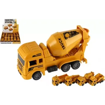 autíčko Teddies auto stavební plast 12cm na zpětné natažení 4 druhy 12ks v boxu