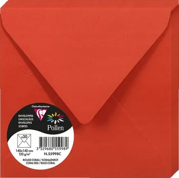 Obálka Barevné obálky s pylem – Korálově červená – 140x140 mm – 20 Kusů – Clai