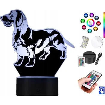 Lampička LAMPA na SKLE Jezevčík Pes 3D LED RGB DÁLKOVÝ OVLADAČ 16 BAREV