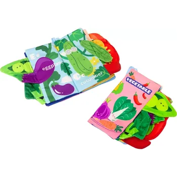 Hračka pro nejmenší Měkká textilní knížka pro miminka – zelenina, šustící a pískací