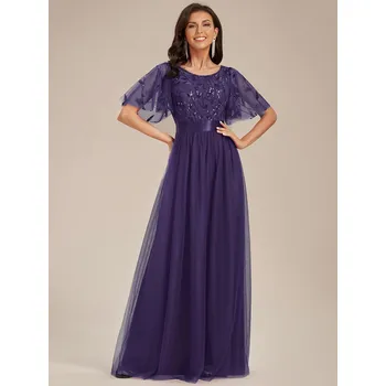 Dámské šaty Maxi šaty s krajkovým topem a flitry Barva: Fialová, Velikost: S