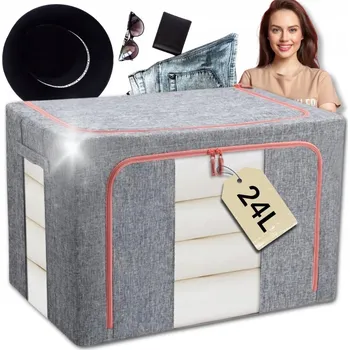 Úložný box Organizér, úložný krabička s rámem 24L, vzor 8, lněná šedá, velikost M
