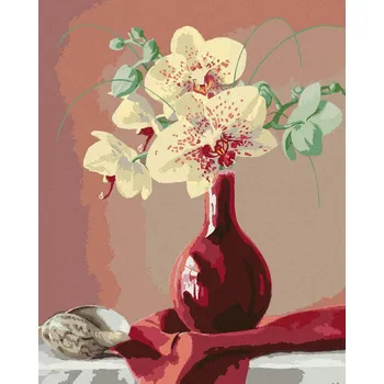 zuty Zuty - Malování Podle Čísel - Zátiší Orchidej V Červené Váze A Mušle (Pieter Wagemans), 40X50 Cm, Pl