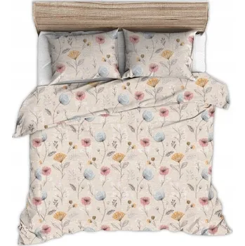 Povlečení Krepové povlečení 140x200 šedé růžové oranžové vlčí máky na béžovém pozadí
