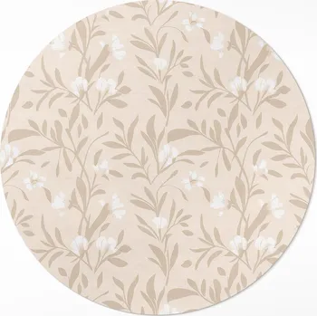 Koberec Kulatý Koberec z PVC průměr 140 cm, jemný vzor s decentními listy a květy v boho stylu