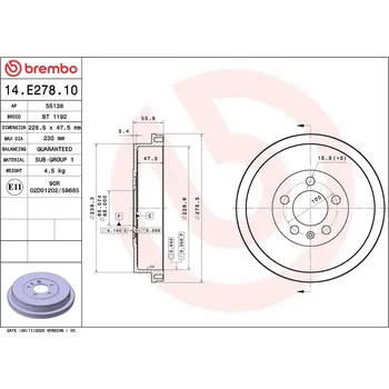 Brzdový buben Brzdový buben BREMBO 14.E278.10