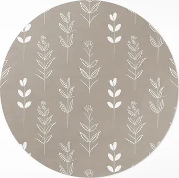 Obraz Kulatý PVC vinylový Koberec , průměr 50 cm, decentní listy a větvičky v boho stylu