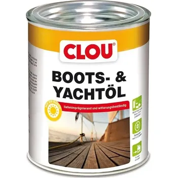 Olej na dřevo Clou Boots- & Yachtöl, olej na lodě a jachty, je speciální bezbarvý olej, který je mimořádně odolný vůči povětrnostním vlivům v náročných podmínkách na moři. Chrání dřevo před vysycháním a omezuje vznik prasklin. Různá balení.