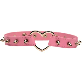 Erotická ozdoba Master Series Spiked Heart Choker Pink