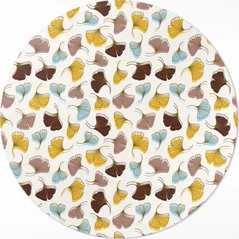 Koberec Kulatý PVC Koberec , velikost ⌀ 60 cm, pastelové listy ginkga, boho ilustrace