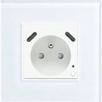 Elektrická zásuvka ELEKTRICKÁ ZÁSUVKA USB-C + USB-C WIFI CHYTRÁ ZÁSUVKA TUYA SKLENĚNÁ S MĚŘENÍM SPOTŘEBY ENERGIE 20W 3A QC
